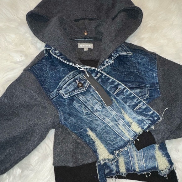 Tractr wool-blend Jean jacket hoodie- oversized hood - Picture 5 of 8